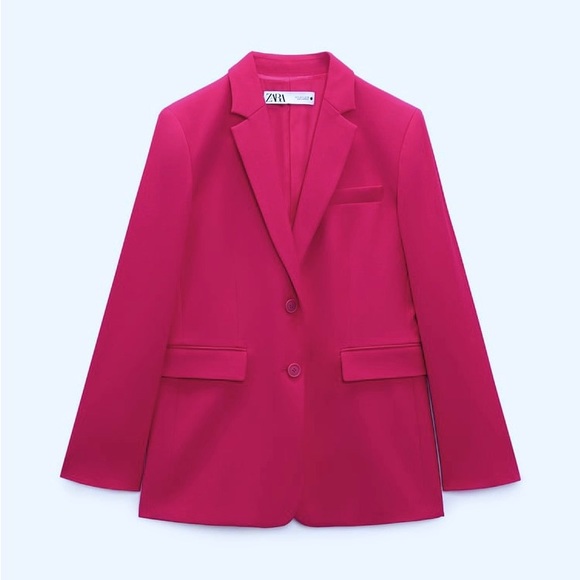 Zara Set - Fuchsia Straight Cut Pocket Blazer & The Low Rise Flare Pants - Picture 11 of 17